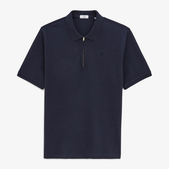 serge blanco Polo manches courtes piqué Lino col zippé dark navy