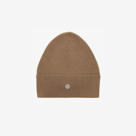 serge blanco Bonnet uni en coton et laine camel