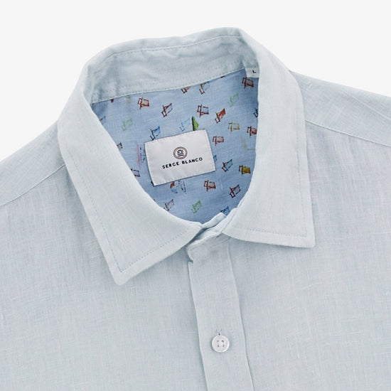 Serge Blanco Chemise Charles En Lin Bleu Ciel