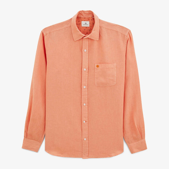serge blanco Chemise Charles en lin orange corail