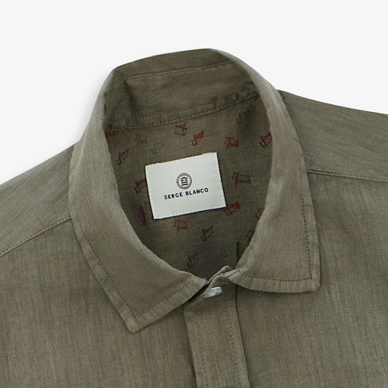 Serge Blanco Chemise Charles En Lin Vert Militaire