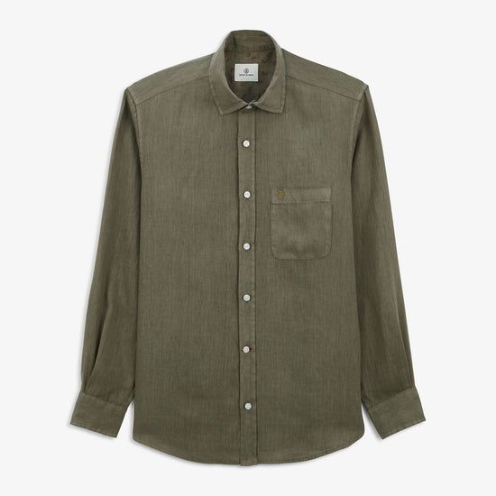 serge blanco Chemise Charles en lin vert militaire