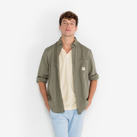 Serge Blanco Chemise Oxford Carl En Lin Vert Teck