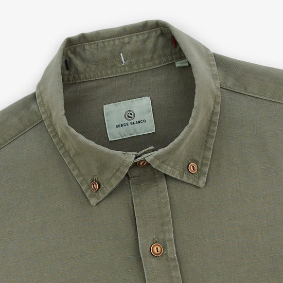 Serge Blanco Chemise Oxford Carl En Lin Vert Teck