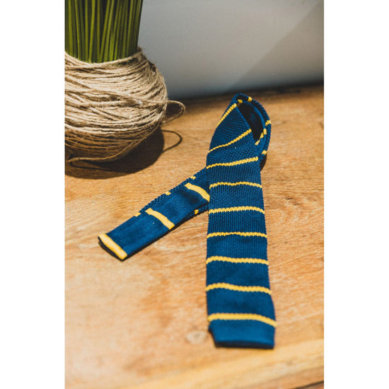 serge blanco Cravate fine bleue et jaune ananas