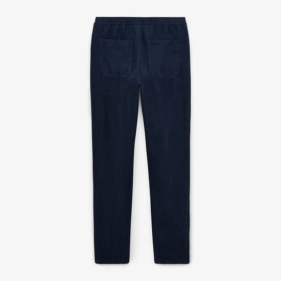 Serge Blanco Pantalon 738 En Lin Bleu Foncé