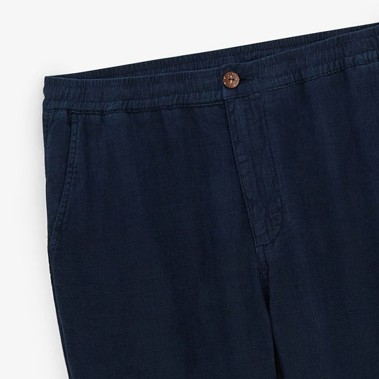 Serge Blanco Pantalon 738 En Lin Bleu Foncé