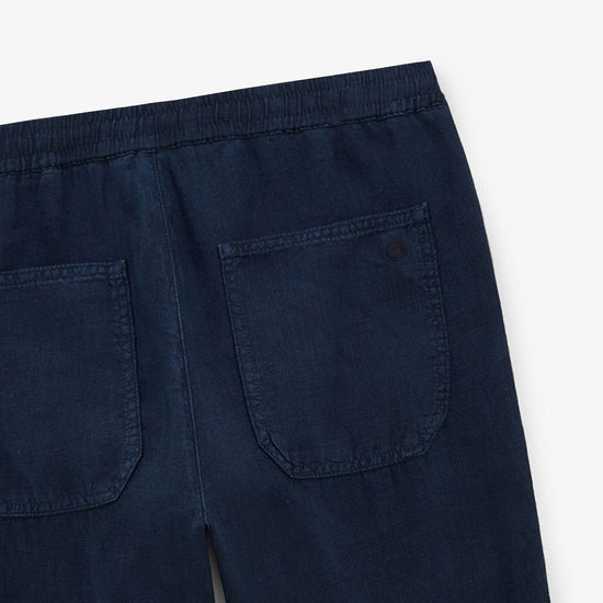 Serge Blanco Pantalon 738 En Lin Bleu Foncé