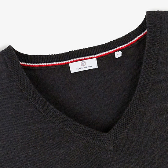 Serge Blanco Pull à Col V Gris Anthracite
