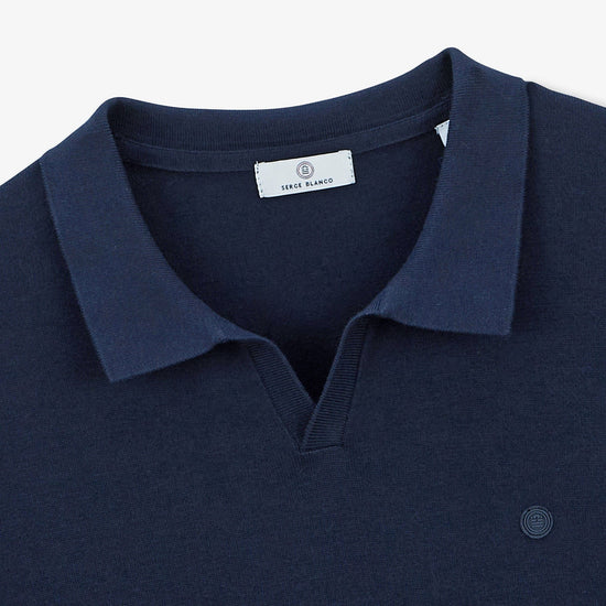 Serge Blanco Pull Col Polo Malo Bleu Nuit