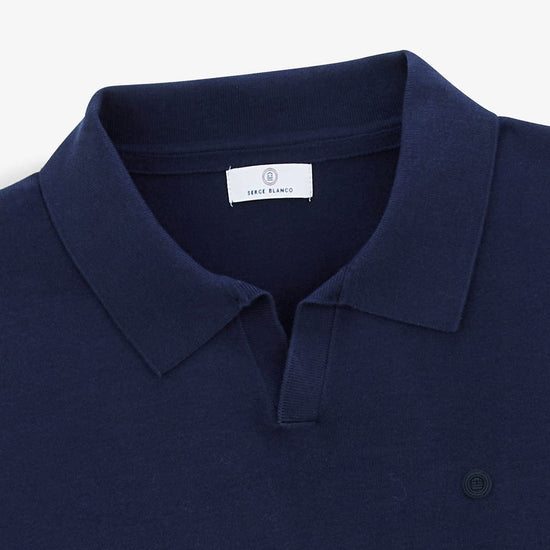 Serge Blanco Pull Marvin Col Polo Bleu Nuit