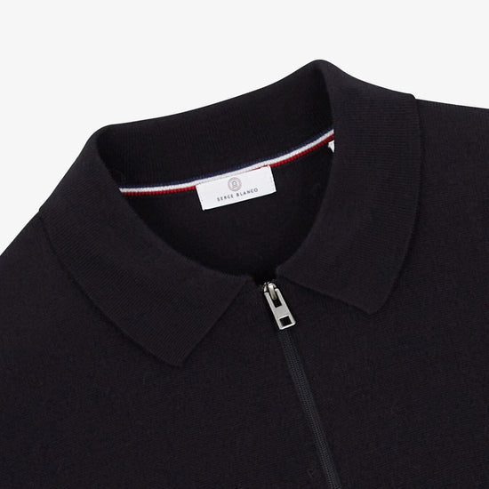 Serge Blanco Pull Miguel Col Polo Zippé Bleu Foncé