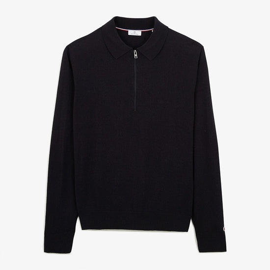 serge blanco Pull Miguel col polo zippé bleu foncé