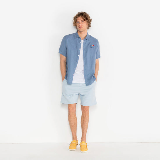 Serge Blanco Short Basile En Molleton Bleu Ciel