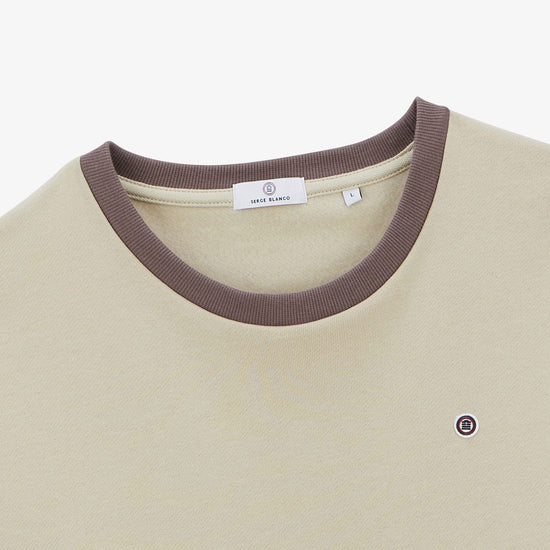 Serge Blanco Sweat Col Rond Tricolore Ciment