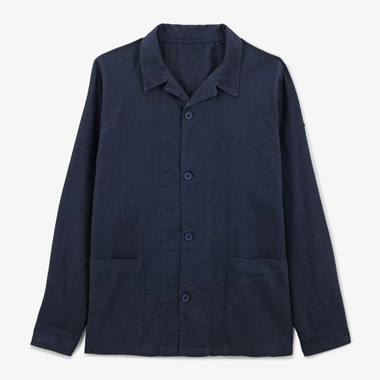 serge blanco Veste worker Wakura en lin bleu nuit