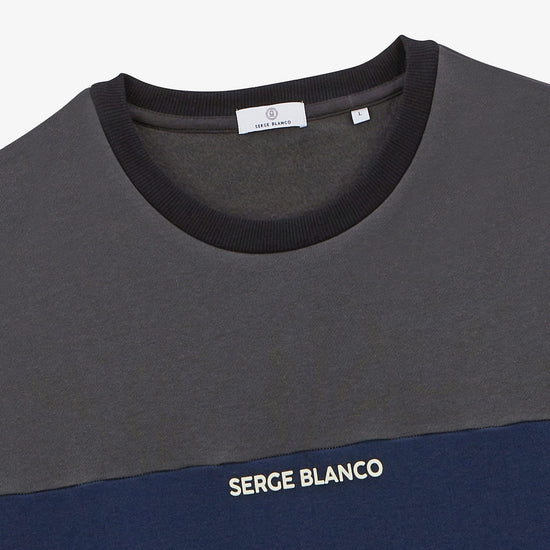 Serge Blanco Sweat à Col Rond Tricolore Logo Gris Anthracite