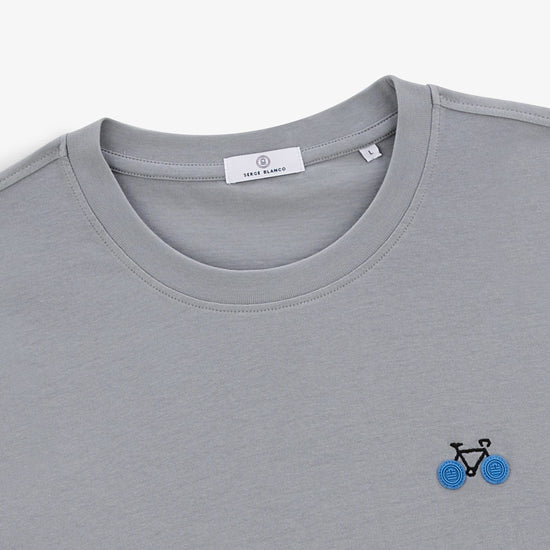 Serge Blanco T-shirt Manches Courtes Tino Broderie Vélo Gris Ardoise