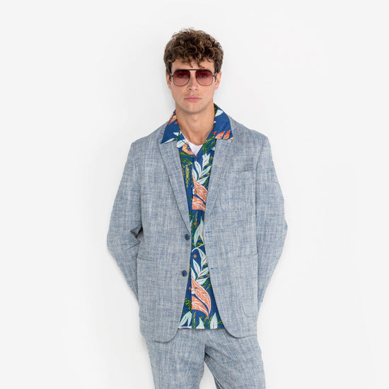 Serge Blanco Veste Blazer Simonni En Lin Mélangé Bleu Nuage