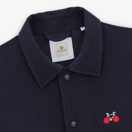 Serge Blanco Veste Coach Wayne En Jersey Broderie Vélo Dark Navy