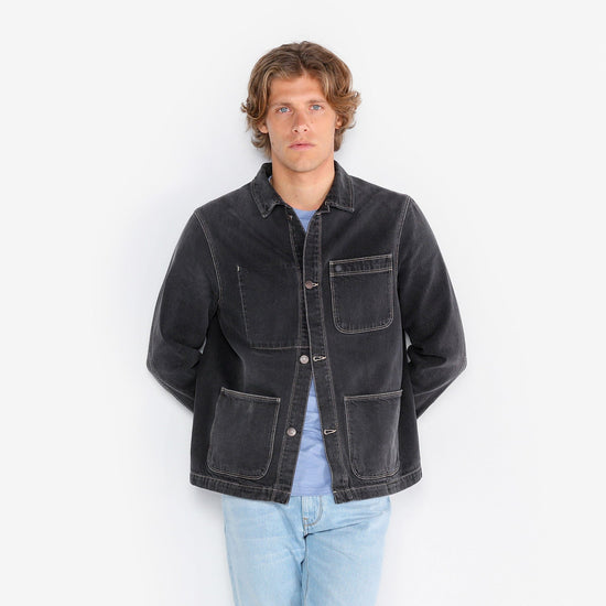 Serge Blanco Veste Worker Wendel En Gris Denim Foncé