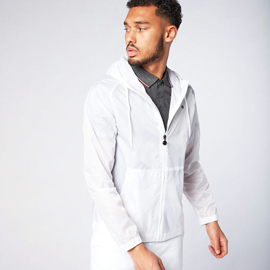 Serge Blanco Windbreaker En Nylon Ripstop à Capuche Blanc