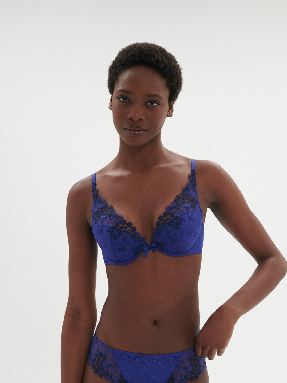 simone pérèle Soutien-gorge push-up décolleté plongeant - Bleu électrique