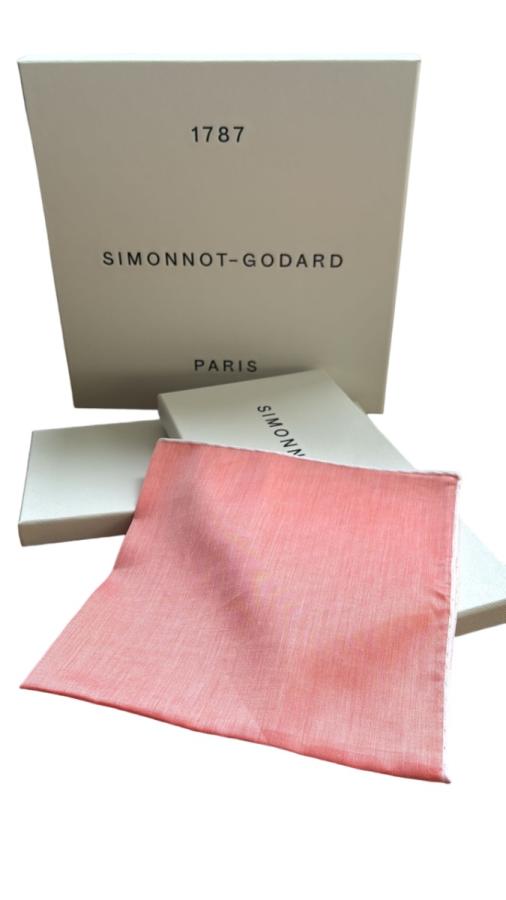 Simonnot Godard Mouchoir à Bord Blanc Col. Rouge Coquelicot