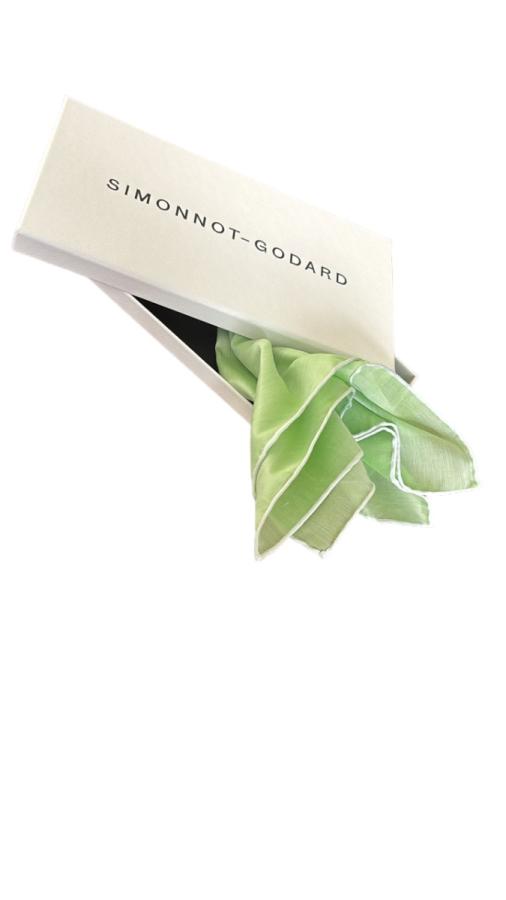 Simonnot Godard Mouchoir à Bord Blanc Col. Vert Fougere