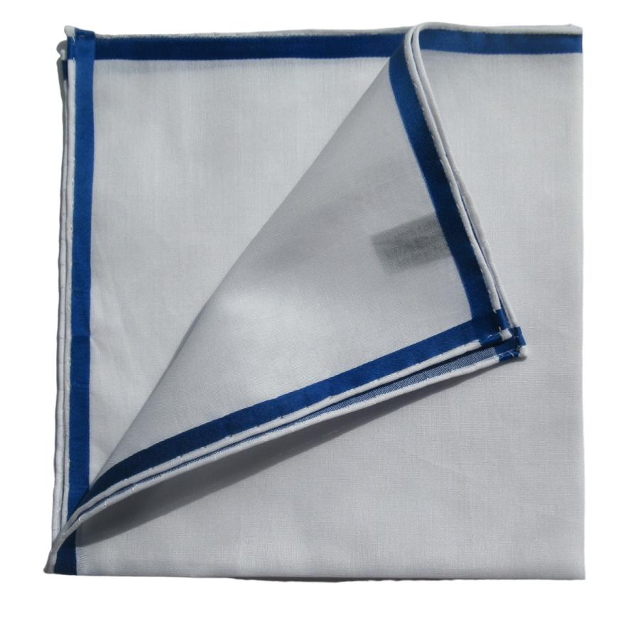 Simonnot Godard Mouchoir De Poche Amalfi Blanc à Satin Bleu Foncé
