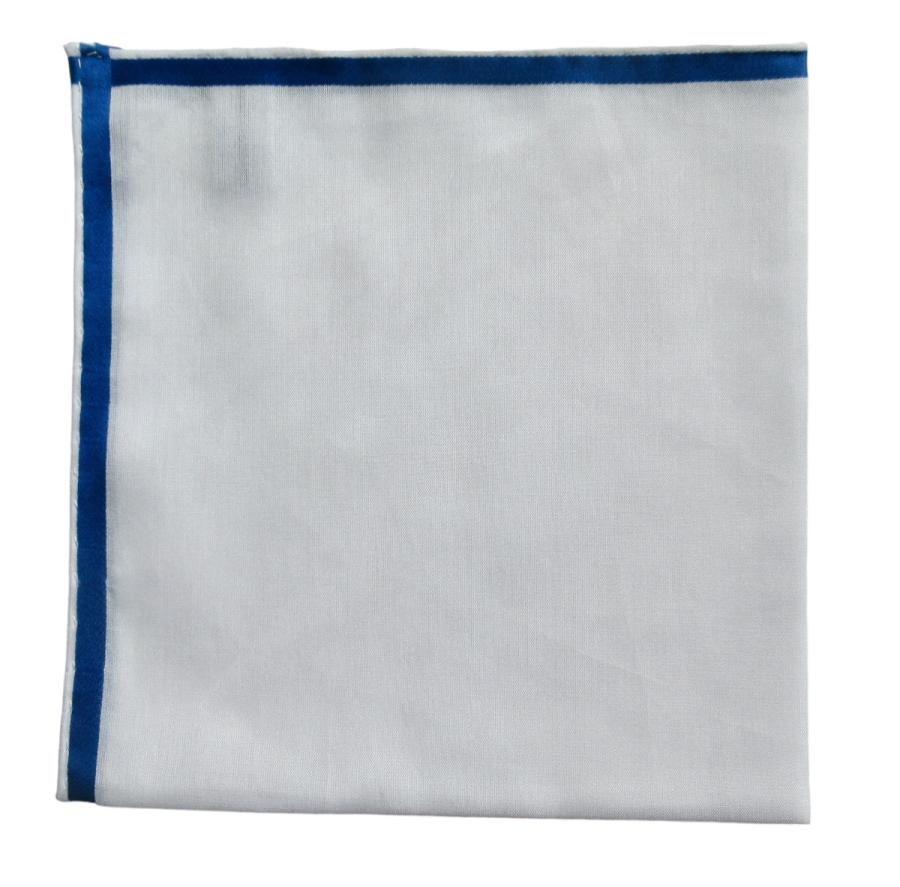 simonnot godard Mouchoir de poche amalfi blanc à satin bleu foncé