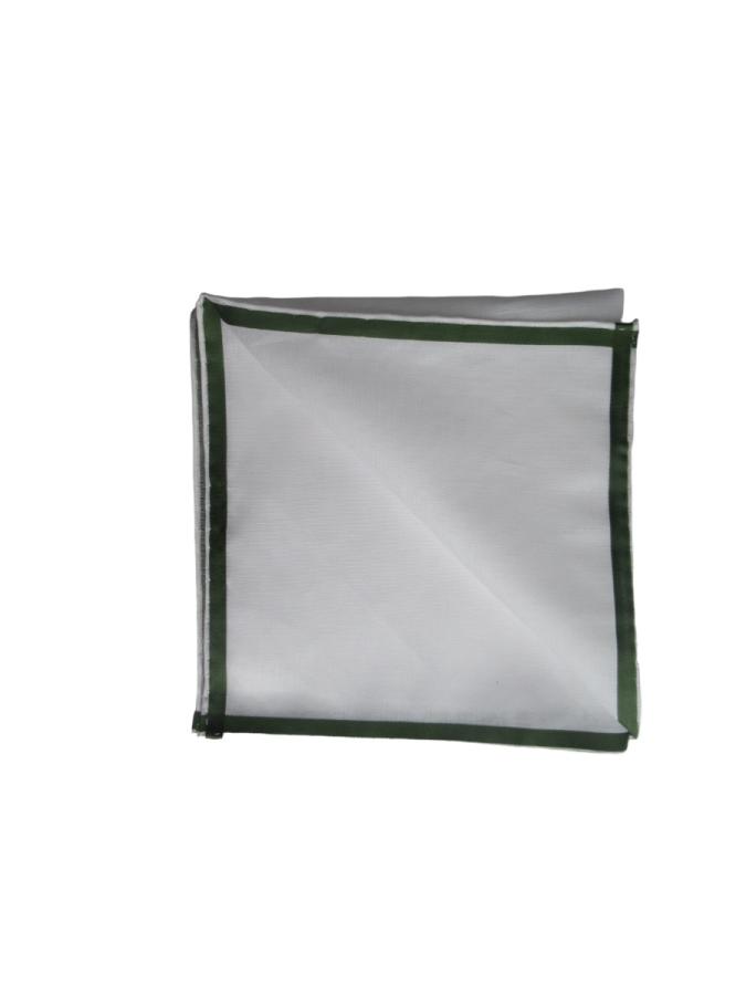 Simonnot Godard Mouchoir De Poche Amalfi Blanc à Satin Vert Kaki