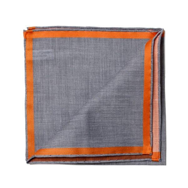 simonnot godard Mouchoir de poche amalfi gris à satin orange