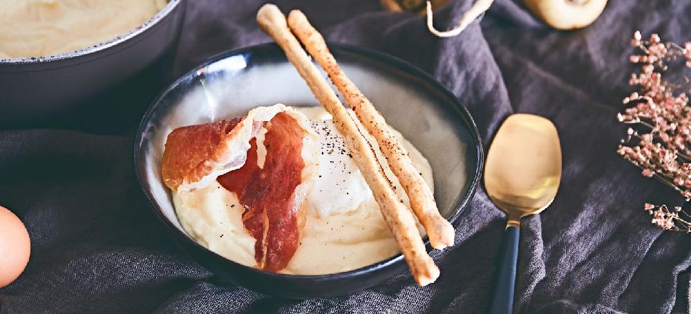 sitram Crème de panais noisettes porc noir œufs pochés