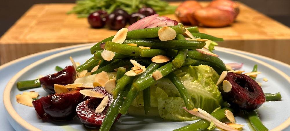 sitram Haricots verts cerises Bigarreau amandes torréfiées en vinaigrette