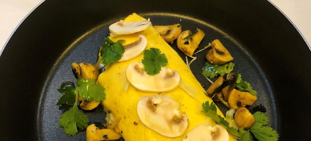 sitram Omelette champignons de Paris coriandre gingembre et éclats de noisettes