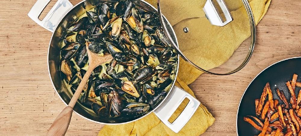sitram Moules au curry et frites de patate douce