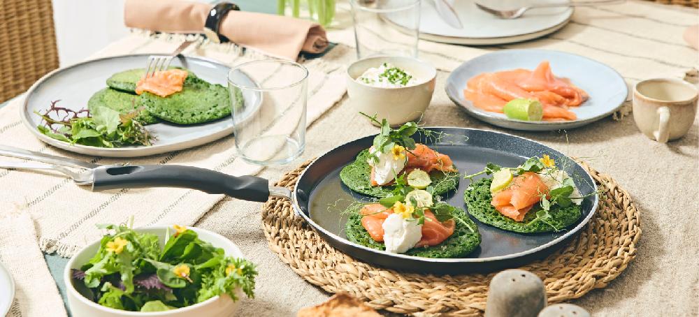 sitram Pancakes aux épinards et à la stracciatella