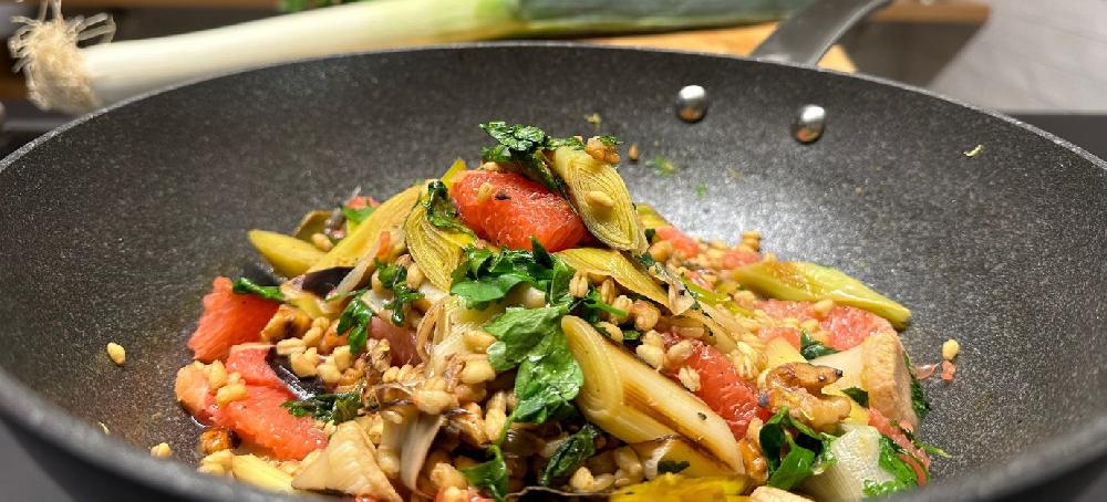 sitram Wok de poireaux graines de blé agrumes & persil plat