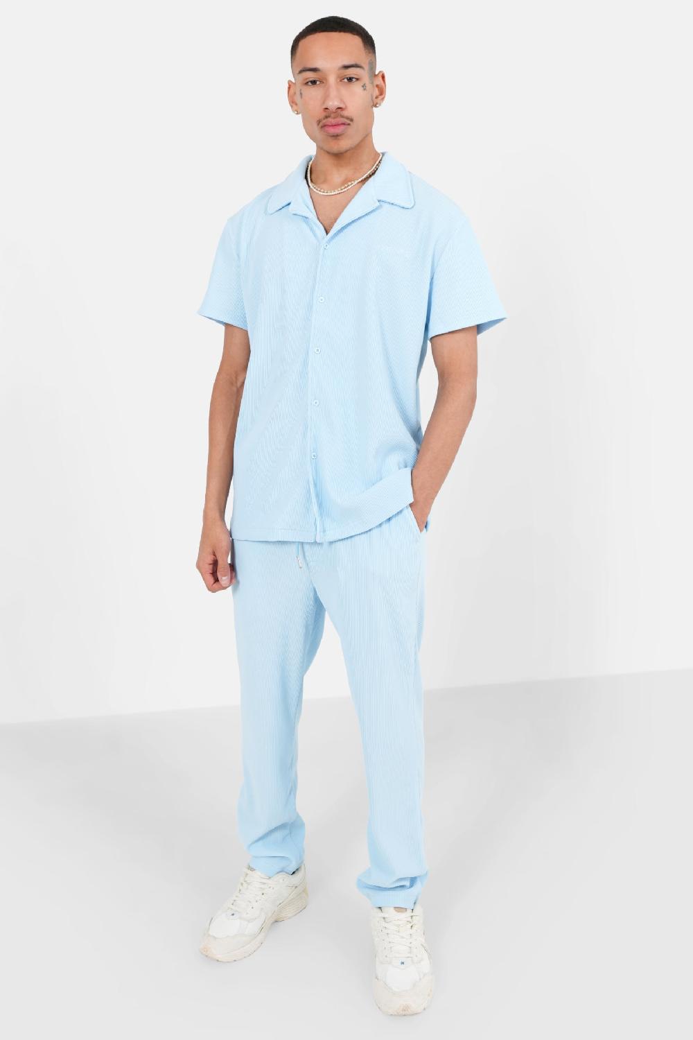 Sixth June Chemise Manches Courtes Plissé Bleu Clair