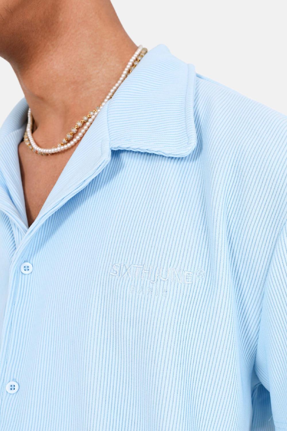 Sixth June Chemise Manches Courtes Plissé Bleu Clair