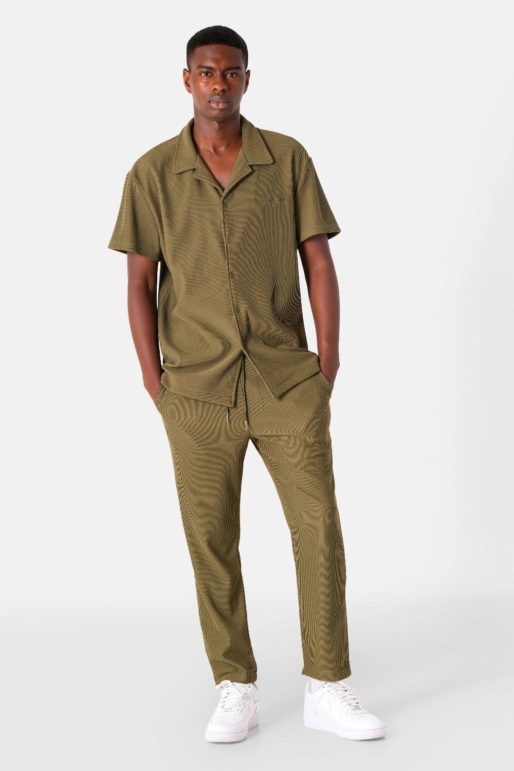 Sixth June Chemise Manches Courtes Plissé Vert Kaki