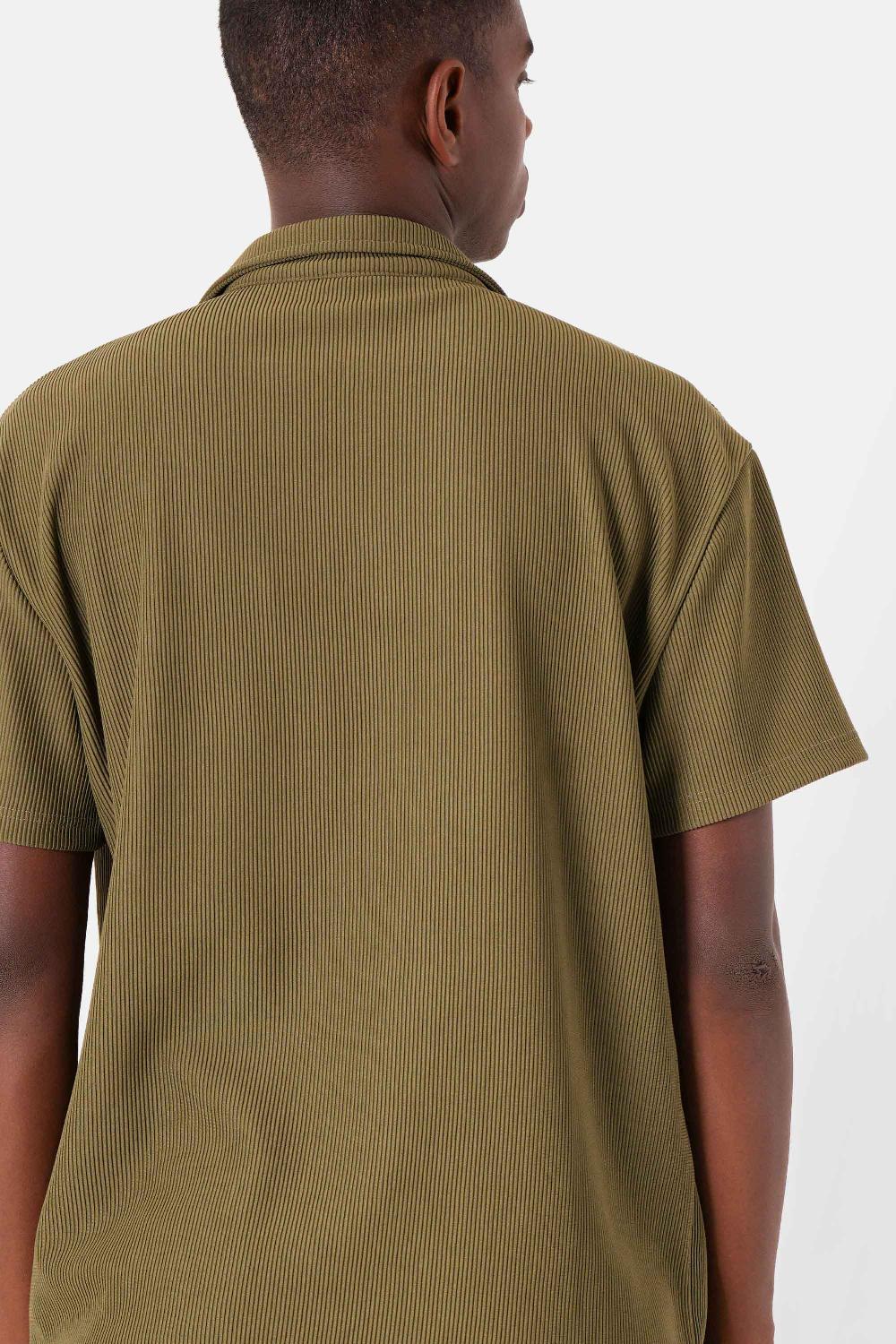 Sixth June Chemise Manches Courtes Plissé Vert Kaki