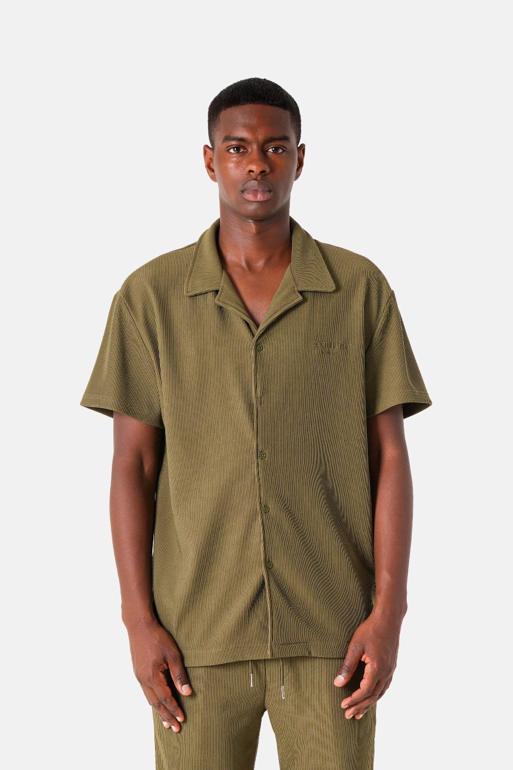 sixth june Chemise manches courtes plissé Vert kaki
