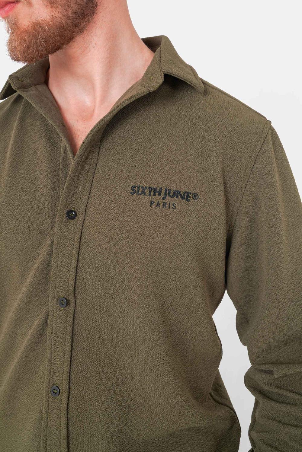 Sixth June Chemise Texturé Manches Longues Vert Kaki