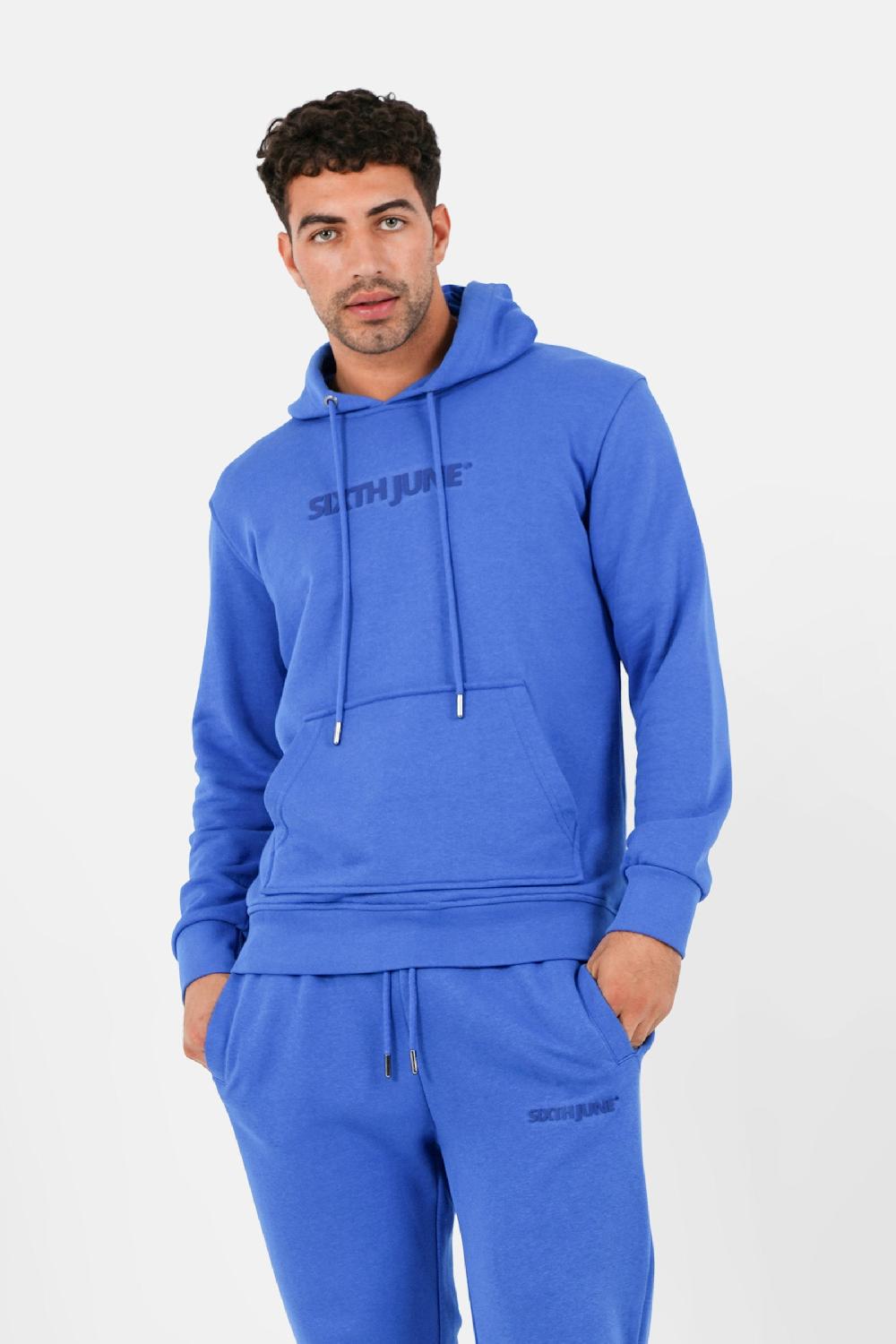 Sixth June Jogging + Sweat Capuche Logo Gommé Bleu Foncé
