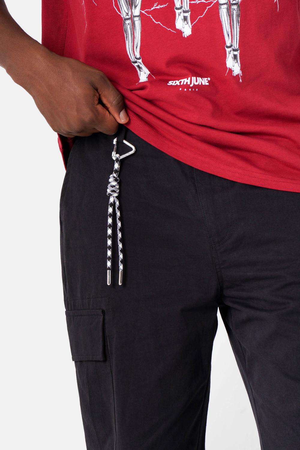 Sixth June Pantalon Cargo Multi Poches Mousqueton Noir