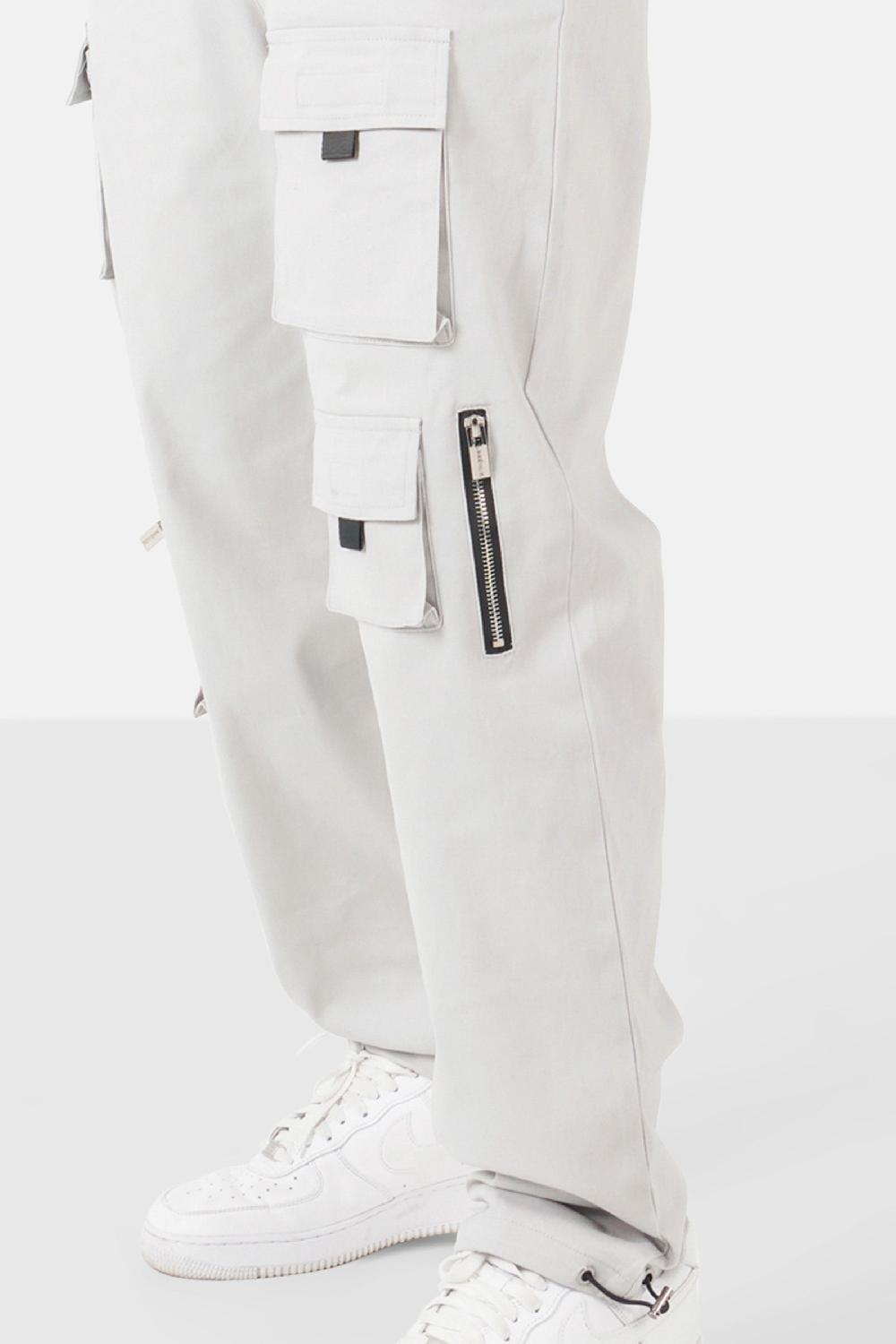 Sixth June Pantalon Cargo Multi Poches Twill Gris Clair