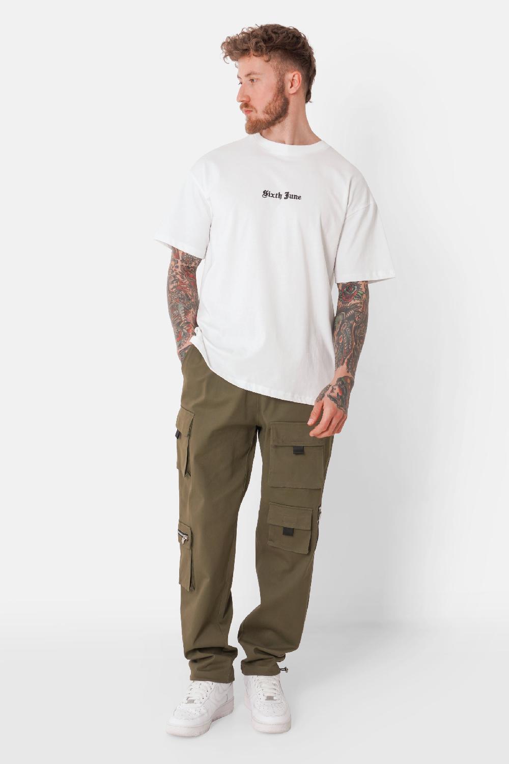 Sixth June Pantalon Cargo Multi Poches Twill Vert Kaki