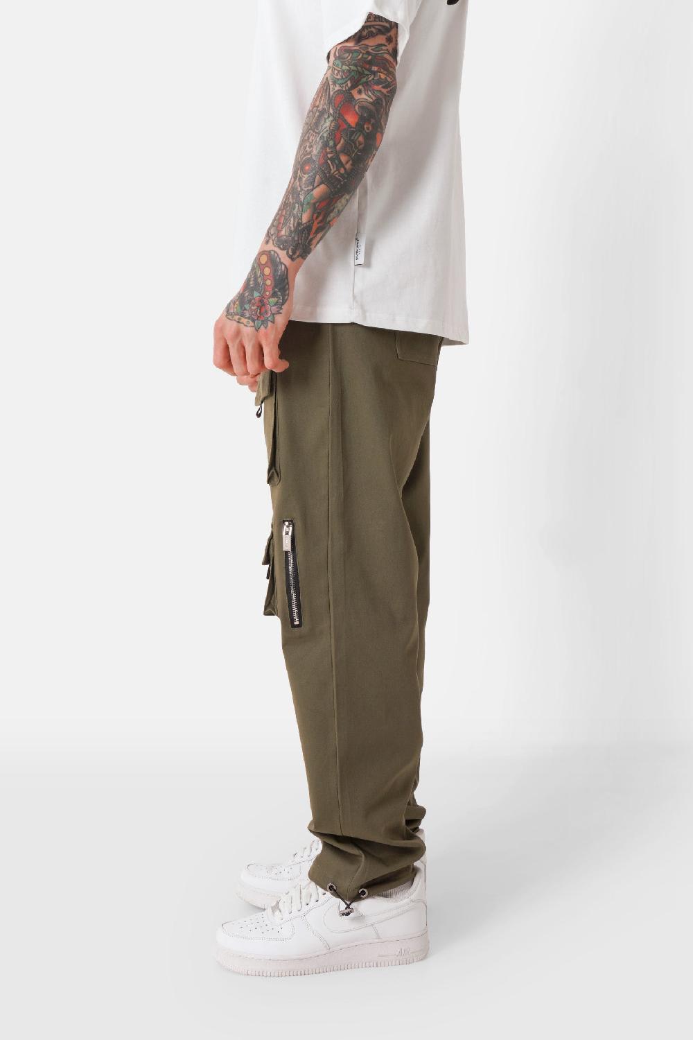 Sixth June Pantalon Cargo Multi Poches Twill Vert Kaki